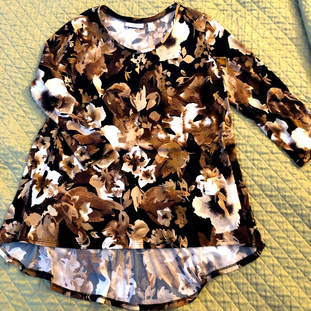 Susan Graver Floral Tunic XL Brown Floral